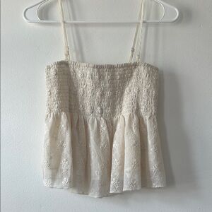 NWT American Eagle Cream Smocked Lace Tank Top